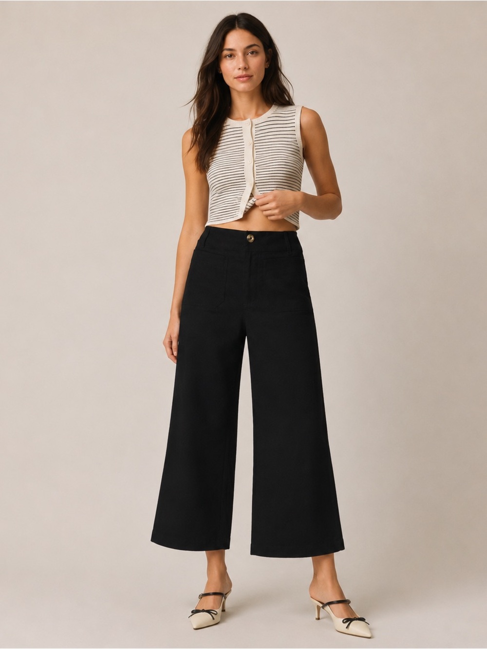 Maeve by Anthropologie The Colette High-Rise Wide-Leg Ankle Pants Black 28 - Picture 3 of 11
